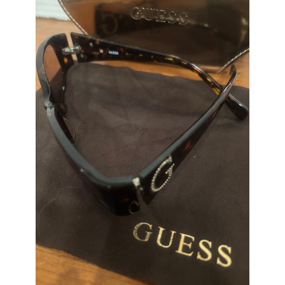GUESS Rectangle Sunglasses Tortoise Shell Rhinestone Logo G GU7003 Brown - Picture 2 of 3